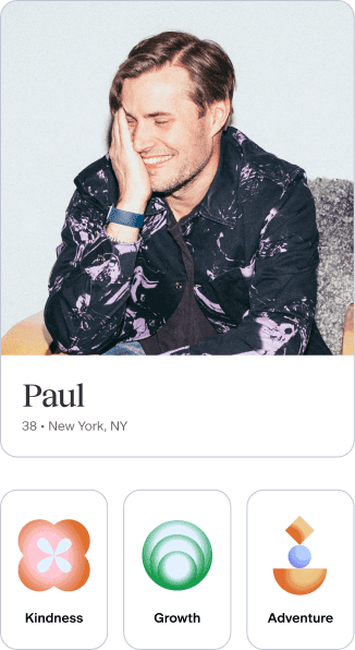 Paul is displaying his core values on his profile. He’s emphasizing kindness, growth and adventure.